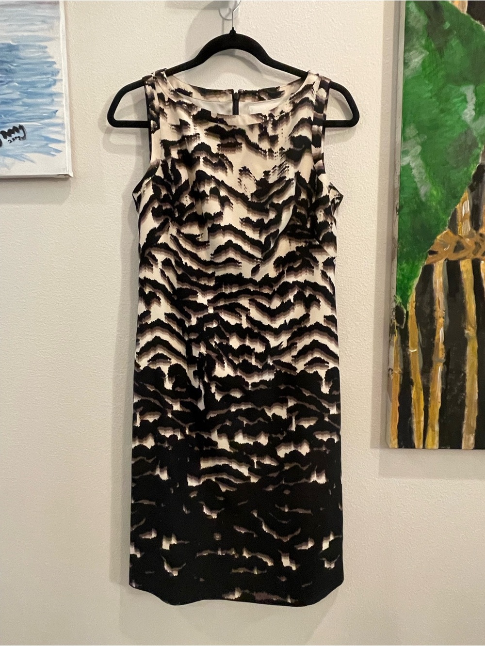 Banana Republic Black and Cream Abstract Sleeveless Shift Dress